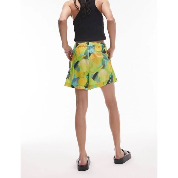 TOPSHOP Lemon Print Shorts Womens Med 8 10 Green Yellow Cotton Drawstring New 3" - Picture 9 of 11